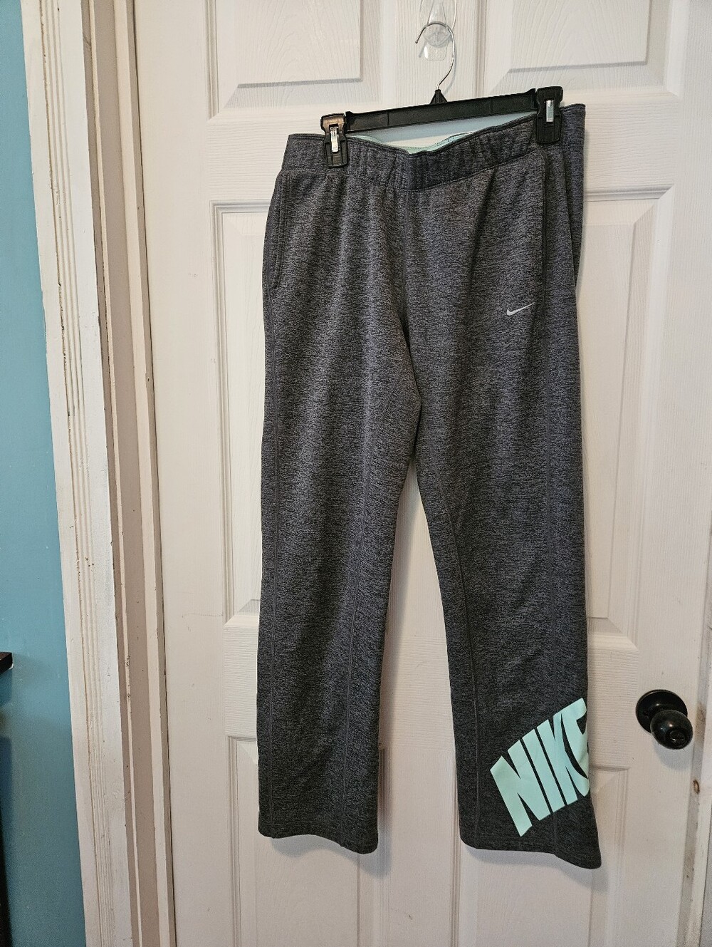 Nike Dark Gray Heather Joggers with Aqua NIKE Script